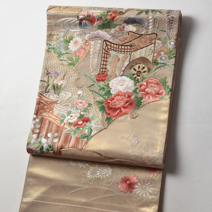 楽天市場】袋帯 お仕立て付き 正絹 蘇州刺繍 汕頭刺繍 御所車に花々  