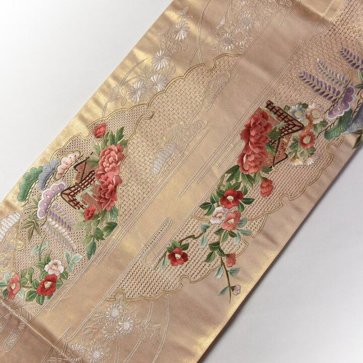 楽天市場】袋帯 お仕立て付き 正絹 蘇州刺繍 汕頭刺繍 御所車に花々  