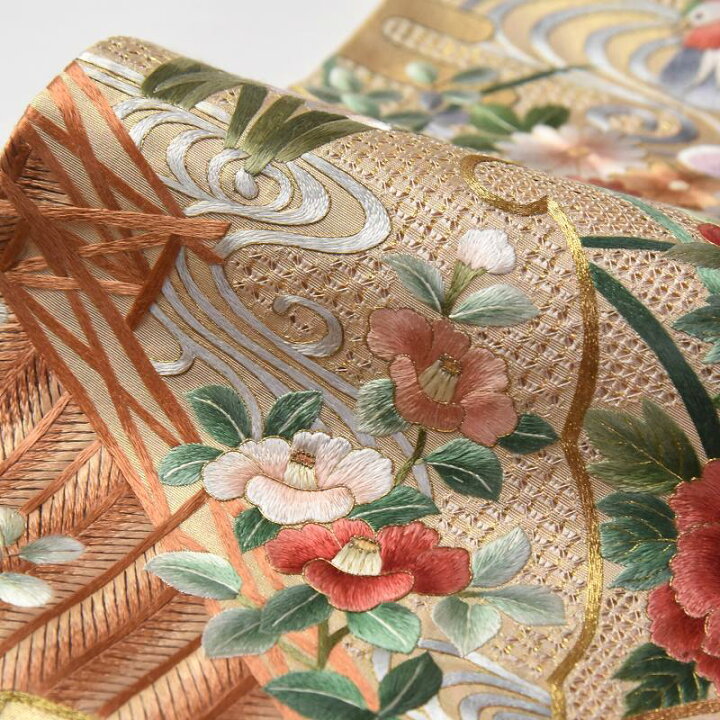 楽天市場】袋帯 お仕立て付き 正絹 蘇州刺繍 汕頭刺繍 御所車に花々  