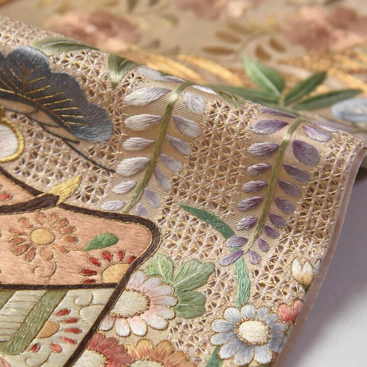 楽天市場】袋帯 お仕立て付き 正絹 蘇州刺繍 汕頭刺繍 御所車に花々  