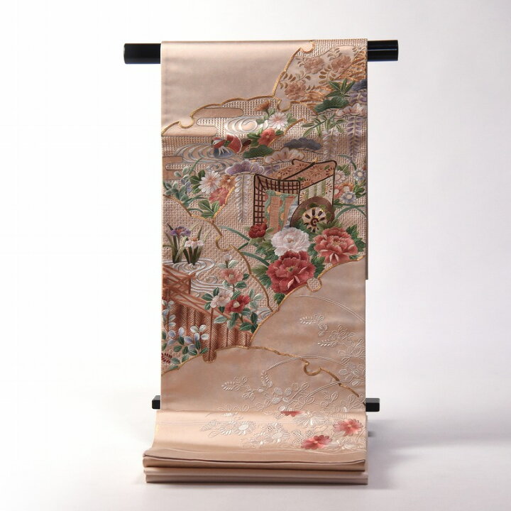 楽天市場】袋帯 お仕立て付き 正絹 蘇州刺繍 汕頭刺繍 御所車に花々 