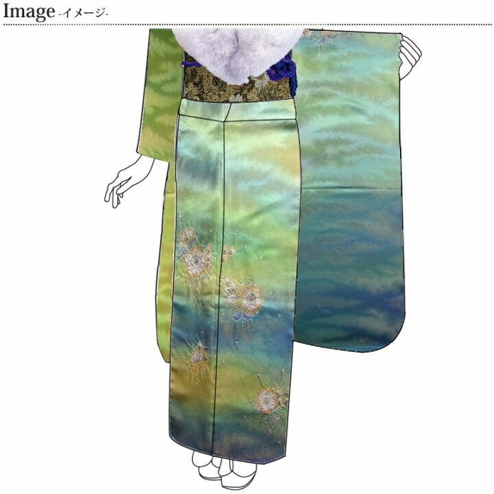 楽天市場 初代久保田一竹 国内手縫いお仕立て付き 一竹辻が花 振袖 金糸織り込み生地 黄緑色 青緑色 さわらび ほりだし堂