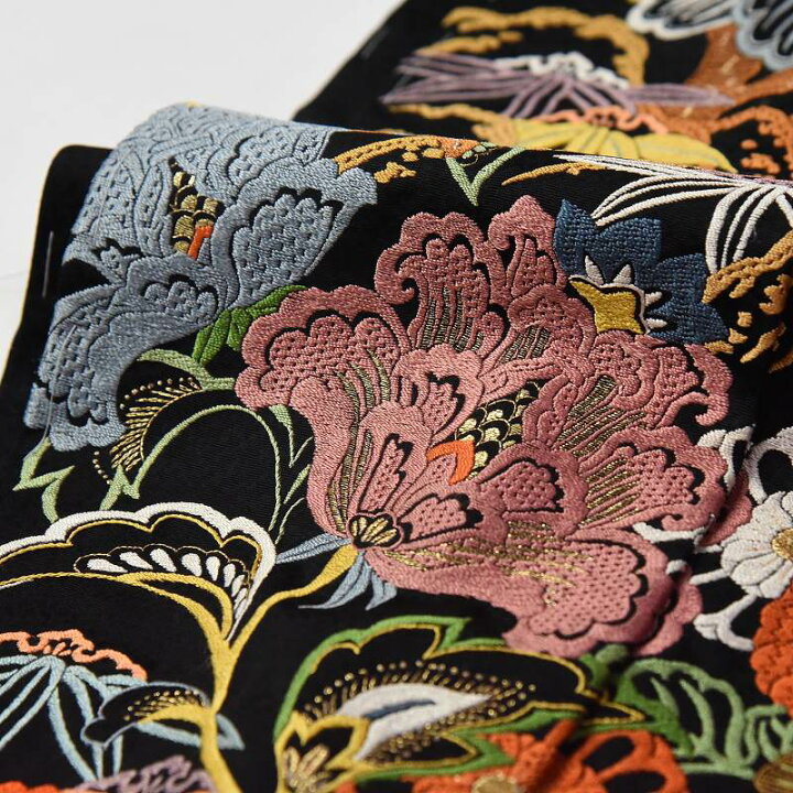 楽天市場】振袖 手縫いお仕立て付き 総刺繍 手刺繍 花々に鳳凰 黒色 