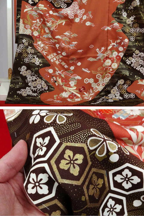 千總謹製 黒地に束ね熨斗 金通しに刺繍 振袖 着物 受けとめる
