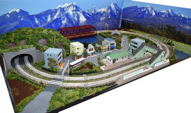 「送料込み」鉄道模型ジオラマレイアウトNゲージ用　複線[90cm×60cm]赤い鉄橋のある町●注文製作●90x60−12