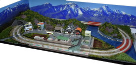 「送料無料」鉄道模型ジオラマレイアウトNゲージ用　複線[120cm×60cm]川がある町●注文製作●120x60−5