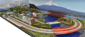「見つけたらラッキー」「送料込み」鉄道模型ジオラマレイアウトNゲージ用　複線[120cm×60cm]赤い鉄橋がある町●注文製作●120x60−4