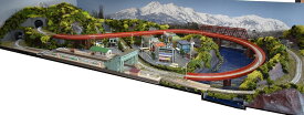 「送料無料」鉄道模型ジオラマレイアウトNゲージ用　単線[150cm×65cm]川のある町（8の字立体交差、対向式ホーム、跨線橋、ポイント電動、DCフィーダー付属）●注文製作●150x65−7