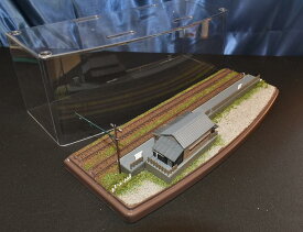 Nゲージ鉄道模型用展示台ケース付きP(駅舎付き）●注文製作●