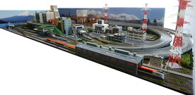 鉄道模型ジオラマレイアウトNゲージ用　複線渡り線[210cm×90cm]現代の風景　5線ヤ−ド（奥3線、手前2線）●注文製作●210x90−1