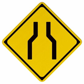 道路標識 幅員減少 木製プレート 14x14cm 交通安全 案内板 教材 ミニカー 飾る