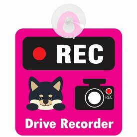 セーフティサイン 犬 黒柴 REC Drive Recorder ピンク 吸盤タイプ あおり運転 対策 自動車 収れん火災防止タイプ 安全対策