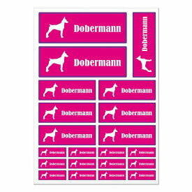 ドッグ ステッカー ドーベルマン ピンク＆パープル A4サイズ まとめて詰め合わせ サイズ別 長方形 21枚セット 犬種別 シール カーステッカー 愛犬 キャンプ 持ち物 ドッグフード用 屋外 屋内 防水 かわいい おしゃれ
