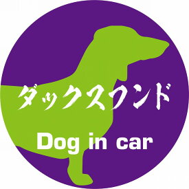 Dog in car ドッグインカー ステッカー カーステッカー ダックスフンド 毛筆書体 パープルグリーン シール 煽り運転対策 屋外 屋内 防水 かわいい おしゃれ カーサイン