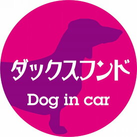 Dog in car ドッグインカー ステッカー カーステッカー ダックスフンド レトロ書体 ピンクパープル シール 煽り運転対策 屋外 屋内 防水 かわいい おしゃれ カーサイン
