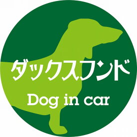 Dog in car ドッグインカー ステッカー カーステッカー ダックスフンド レトロ書体 グリーン シール 煽り運転対策 屋外 屋内 防水 かわいい おしゃれ