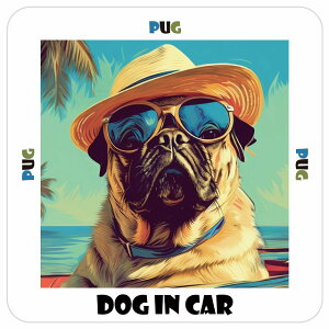 Pug pO hbOCJ[ J[XebJ[ V[  DOG IN CAR C Xq TOX  13x13cm ` h O  ԃXebJ[XebJ[    킢 oCN TC
