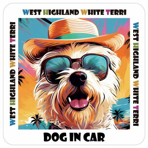 West Highland White Terrier EGXgnChzCgeA  J[XebJ[ V[ DOG IN CAR C Xq TOX  13x13cm ` h O  ԃXebJ[XebJ[  