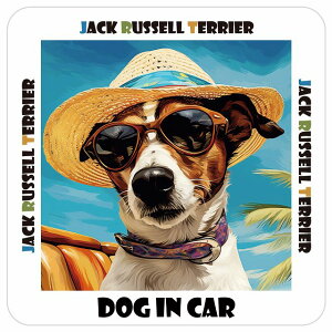 Jack Russell Terrier WbNbZeA  J[XebJ[ V[ DOG IN CAR C Xq TOX  13x13cm ` h O  ԃXebJ[XebJ[    