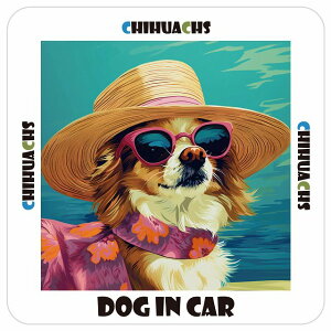 チワックス Chihuachs 犬 カーステッカー シール DOG IN CAR 海 麦わら帽子 サングラス 夏 13x13cm 正方形 防水 屋外 屋内 車ステッカーステッカー 車 かっこいい おしゃれ かわいい バイク サインス
