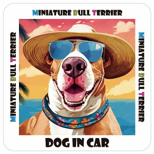 ~j`AueA Miniature Bull Terrier  J[XebJ[ V[ DOG IN CAR C Xq TOX  13x13cm ` h O  ԃXebJ[XebJ[    킢