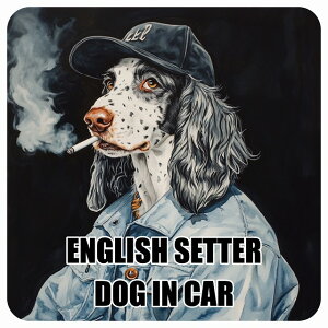 ������� ENGLISH SETTER �C���O���b�V���Z�b�^�[ DOG IN CAR �J�[�X�e�b�J�[ �V�[�� �� ��ƕ� ���傢�� 13x13cm �����` �h�� ���O ���� �h�b�O�I���{�[�h �f�J�[��