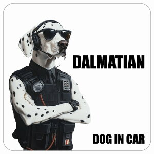 名入れ可 DALMATIAN ダルメシアン DOG IN CAR カーステッカー シール 犬 セキュリティガード風 ちょい悪 13x13cm 正方形 防水 屋外 屋内 ドッグオンボード デカール