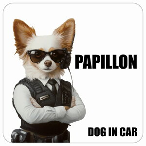  PAPILLON ps DOG IN CAR J[XebJ[ V[  ZLeBK[h 傢 13x13cm ` h O  hbOI{[h fJ[