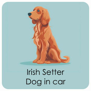 ������� Irish Setter �A�C���b�V���Z�b�^�[ DOG IN CAR �J�[�X�e�b�J�[ �V�[�� �� �p�X�e�� �����݃J���[ �X�^�C�� �A�j���� 13x13cm �����` �h�� ���O ���� �h�b�O�I���{�[�h �f�J�[��