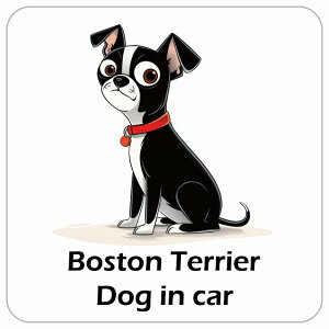 ������� Boston Terrier �{�X�g���e���A DOG IN CAR �J�[�X�e�b�J�[ �V�[�� �� �A�����J�� �J�[�g�D�[�� �X�^�C�� �A�j���� 13x13cm �����` �h�� ���O ���� �h�b�O�I���{�[�h �f�J�[��