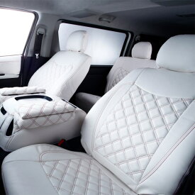 [FEGGARI] ハイエース 200系 標準 S-GL用 シートカバー ダイヤキルト ホワイトレザー レッドステッチ / フェガーリ ルナ インターナショナル LUNA International