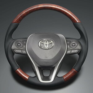 FEGGARI カローラ ツーリング 210系(ZRE212W/ZWE211W/ZWE214W/ZWE219W) ウッド&レザーステアリング(純正交換) ミディアムブラウン(茶木目) x PVCレザー(ダークグレー) x シルバー ユーロステッチ / LS189 フェ