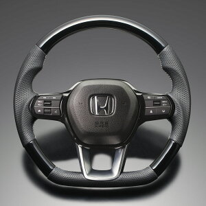 FEGGARI ステップワゴン RP系(RP6-8) ウッド&レザーステアリング(純正交換) ピアノブラック x PVCレザー(ダークグレー) x シルバー ユーロステッチ / LS265 フェガーリ