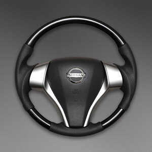 (フェガーリ) 【キャラバン NV350 E26 中期用 ピアノブラック シルバーステッチ ガングリップタイプ 】 純正交換 ウッド&レザーステアリング