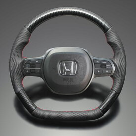 FEGGARI N-BOX ジョイ JF系(5/6) ウッド＆レザーステアリング(純正交換) ブラックカーボン調 x PVCレザー(ダークグレー) x レッド ユーロステッチ / LS276 フェガーリ