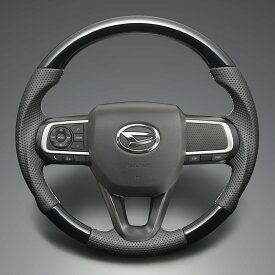 FEGGARI ハイゼットトラック(ジャンボ含む) 500系 後期(S500P/S510P) ウッド＆レザーステアリング(純正交換) ピアノブラック x PVCレザー(ダークグレー) x シルバー ユーロステッチ / LS291 フェガーリ