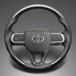 FEGGARI ピクシスバン 700系(S700M/S710M) ウッド&レザーステアリング(純正交換) ブラックカーボン調 x PVCレザー(ダークグレー) x レッド ユーロステッチ / LS292 フェガーリ