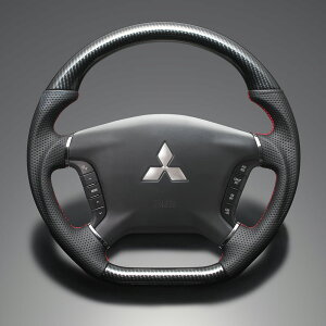 FEGGARI デリカD5 CV系 前期(CV#W) ウッド&レザーステアリング(純正交換) ブラックカーボン調 x PVCレザー(ダークグレー) x レッド ユーロステッチ / LS298 フェガーリ