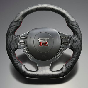 FEGGARI GT-R R35 本革 & フォージッドカーボン ステアリング(純正交換) マット塗装 レッド ユーロステッチ / LS304 フェガーリ