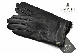 ランバン コレクション 手袋 レディース ブランド LANVIN COLLECTION ラムレザー カシミヤ混 ステッチ × フェイクファー スマホ対応 黒 ブラック 20 cm 女性 婦人 カシミア ホワイトデー 【あす楽】