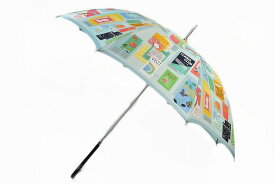 ケイト スペード ニューヨーク 傘 長傘 レディース ブランド kate spade new york 雨傘 ポスター パンフレット デザイン プリント ライトブルー 60cm 女性 婦人 【あす楽】