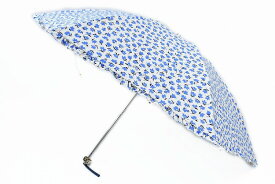 ケイトスペード ニューヨーク 日傘 折りたたみ 傘 レディース ブランド KateSpade NEWYORK フラワー プリント フリル 50cm 白 × ブルー 女性 婦人 UV 晴雨兼用 遮光 遮熱 【あす楽】