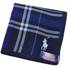 ポロ ラルフローレン ハンカチ 1枚 メンズ ギフト プレゼント 綿 ブランド POLO Ralph Lauren 紺 ネイビー × 青 ブルー チェック ロゴ 刺繍 男性 紳士 父の日 実用的