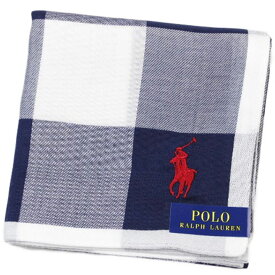 ポロ ラルフローレン ハンカチ 1枚 メンズ ブランド POLO Ralph Lauren 紺 ネイビー × ホワイト 白 バッファローチェック 赤 ロゴ 刺繍 ギフト プレゼント 20代 30代 40代 50代 60代 70代 綿 男性 紳士 父の日 実用的