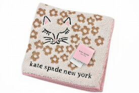 ケイト スペード ニューヨーク タオルハンカチ 1枚 レディース ブランド kate spade new york ベージュ フラワー × キャット デザイン 猫 ネコ 女性 婦人 ハンドタオル ケート 【あす楽】