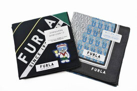 フルラ ハンカチ 2枚 セット メンズ ブランド FURLA ブラック グリーン ロゴ ベア マイクロファイバー × グレー ロゴ デザイン 男性 紳士 父の日 【あす楽】