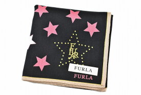 フルラ ハンカチ 1枚 レディース ブランド FURLA 黒 ブラック × ピンク スター プリントデザイン 女性 婦人 母の日 x1x 【あす楽】