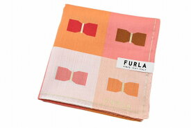 フルラ ハンカチ 1枚 レディース ブランド FURLA オレンジ × ピンク ブロック リボン プリント 女性 婦人 【あす楽】