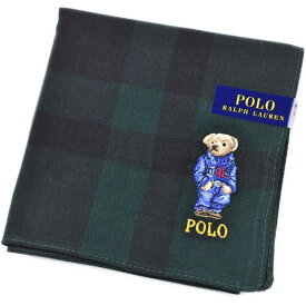 ポロ ラルフローレン ハンカチ 1枚 メンズ ポロベア ベア くま ギフト プレゼント 綿 ブランド POLO Ralph Lauren ダーク グリーン × 黒 ブラック チェック ロゴ 刺繍 男性 紳士 【あす楽】