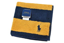 ポロ ラルフローレン タオルハンカチ タオル ハンカチ 1枚 メンズ ギフト プレゼント 綿 ブランド ビジネス POLO Ralph Lauren イエロー × ネイビー ボーダー ロゴ 刺繍 男性 紳士 ハンドタオル 【あす楽】